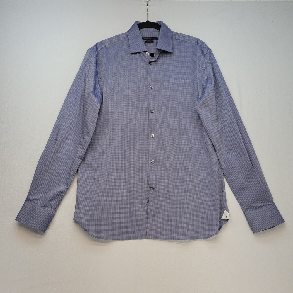 John Varvatos Button Down Shirt Mens 16 34/35 Blue Slim Fit‎ Cotton Stretch